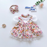 Váy Lụa Hoa Tay Ngắn Bé Gái 3 Đến 15kg Chất Lụa Phối Tơ Xước Ánh Nhũ [V029]