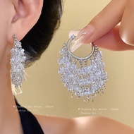 [Jewbeauty]18K real gold electroplated glass tassel ear buckle light luxury fashionable earrings for