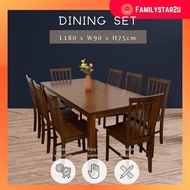 ❤️familystar2u - 8 Seater Full Solid Wood Dining Set 1 Table + 8 Chairs Ready Stock Oak / Set Meja Makan 8 Kerusi