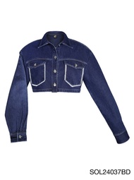 MERGE X SABINA เสื้อแจ็คเก็ตยีนส์แขนยาว Thea รหัส SOL24037BD - สีน้ำเงินเข้ม