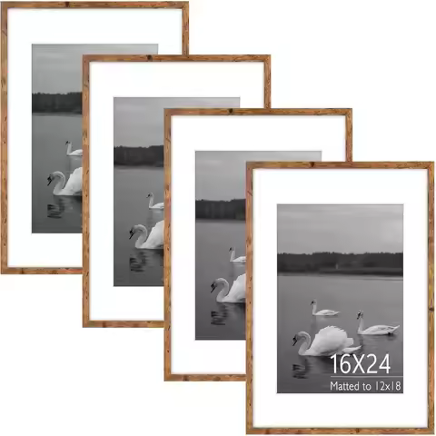 16x24 Picture Frame Set of 4, Poster Frames Display 12x18 Photos with Mat or 16x24 without, Durable 