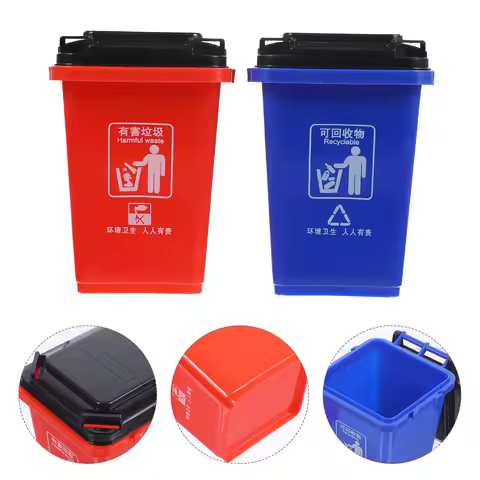 2 PCS Creative Pen Holder Trash Can Desk with Lid Organizer Bin Desktop Garbage Penholder