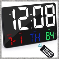 (L A T Z) Digital Wall Clock Large Display Alarm Clock with Wireless Remote Control LED Wall Clock with Date and Temperature