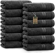 NatureMark 12 Guest Towels, 100Percent Cotton, Black, Pack of 12-30 x 50 cm
