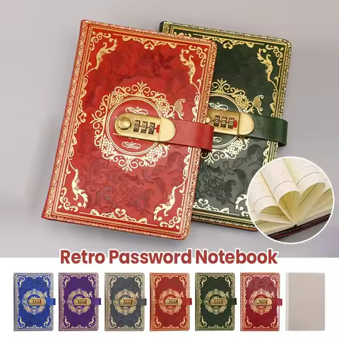 A5 Retro Digital Password Notebook Journal with Lock Diary PU Leather Privacy Notebook Sub-Password 