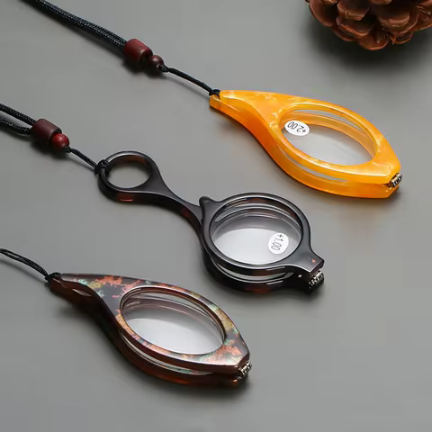 Foldable Pendant Reading Glasses Magnifier Portable Prevent Loss Round/Cat Eyes Necklace Prebyopia S