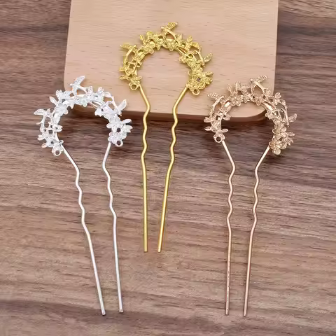 10 PCS 37x44mm Metal Alloy Hair Sticks KC Gold /Silver Plated Hair Fork U Shape Hairpin DIY Hair Acc