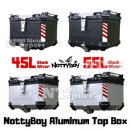 Nottyboy Heavy Duty Aluminium Top Box Flat Design with Solid Steel Universal Base Plate Motorcycle Box 45L 55L 65L