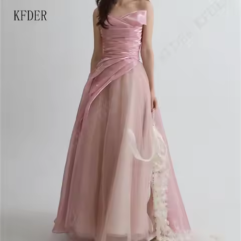 Blush Pink Korean Wedding Dresses Puffy Organza Pleated Tiered Fluffy Bridal Gown Customized Luxury 