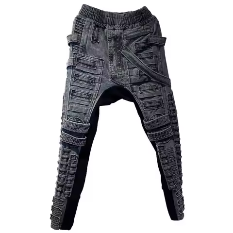 Mens Asymmetric Slim Fit Distressed Cargo Pants Dark Gray Washed Joggers Joggers Men