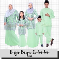 Baju Raya Sedondon Tema Warna Mint Green ( Hijau Mint) Set Family