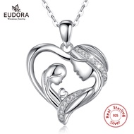 EUDORA 100 925 Sterling Silver Popular Mother and Daughter Heart necklace with Crystal CZ Necklace M