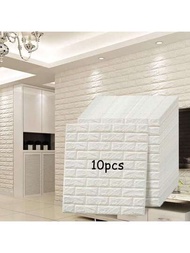 10入組白色3d自粘牆貼,軟包裝裝飾貼紙,防水防潮牆紙貼紙,背景牆模仿磚紋壁紙