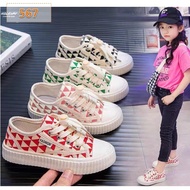 HIJAU HITAM Gevani School Shoes Sneakers Boys Girls Triangle Black Green Pink (AS186)
