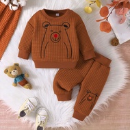 ชุดเด็กทารก เสื้อและกางเกง ลายการ์ตูนหมี  แขนยาว สีน้ําตาล ให้ความอบอุ่นดูหนาว เสื้อผ้าเด็กแรกเกิด สําหรับเด็กผู้ชาย 1-18 เดือน