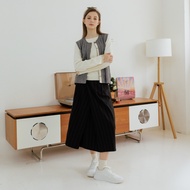 [CUMAR] Stretch Plaid Temperament Pleated Skirt Black
