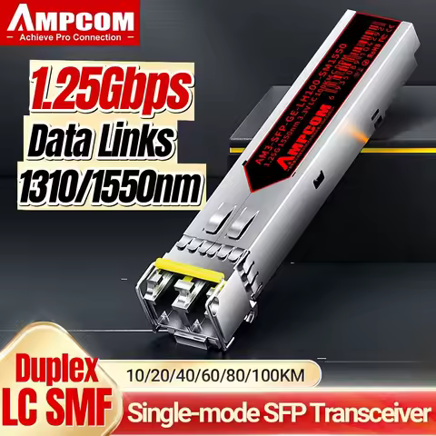 AMPCOM 1.25G SFP LC Transceiver Module Duplex Fiber Optic 1000Base-LX/LH DDM 10KM/20KM/40KM/60KM/80K