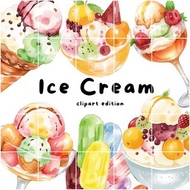 數碼 Ice Cream Watercolor PNG Clipart, Sticker Pack Digital Clipart