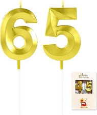 EAKE 65 or 56 Birthday Candles Gold Number 65th or 56th Candle Cake Topper for Men or Women Happy Bi