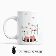 M50 JO.E CUSTOM NAME COUPLE LOVE CUTE FUNNY ANIMALS LLAMA WITH HEARTS MUG CUP PERSONALISED.