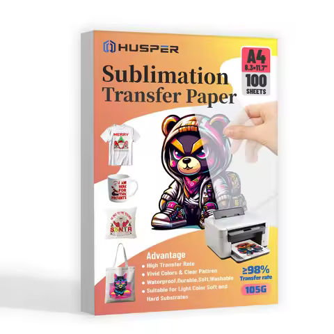HUSPER A4 Sublimation Paper 100 Sheets 105g Compatible with Inkjet Printer Heat Transfer for T-shirt