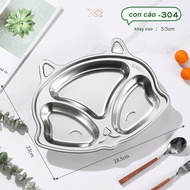 Khay ăn dặm cho bé inox 304 cao cấp hình peppa pig kitty gấu panda ô tô dễ thương