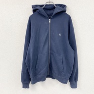 Abercrombie & Fitch 全拉鍊連帽衫，海軍藍，M 碼，古著。