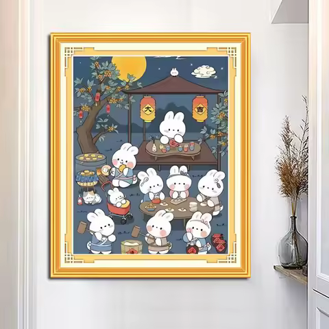 Big Lucky Rabbit Pattern Printed Canvas DIY Cross Stitch Complete Kits Embroidery Set 11CT Cotton Th