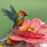 F&Z 1-piece -up 3D Greeting Card With Envelope, Featuring Floral And Kingfisher Designs, Cartoon The