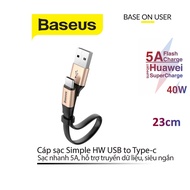 Cáp sạc nhanh 5A Baseus Simple HW chân Type-C dây dẹt hỗ trợ truyền dữ liệu dài 25CM cho Android