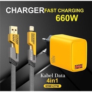 [NEW]Promo Charger 660W Batok 131 + Data Cable 4 IN 1 Fast Charging USB Type A, Type C, iOS Multiple