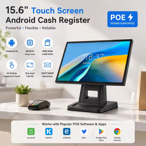 15.6 Inch Android POS Terminal Touch Screen Desktop 4G+64G Cashier Machine RJ45 WiFi BT Loyverse for
