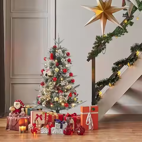 3ft Premium Snow Flocked Artificial Christmas Tree, Pre-lit Xmas Pine Tree for Christmas Decoration,
