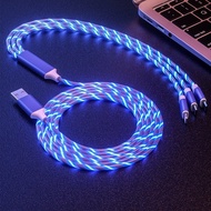 USB Charger cable flowing LED Light USB cable for Android/Type C 3 in 1 charging cable 40W One-for-t