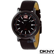 【錶飾精品】DKNY手錶 NY1443 紅時標 黑面黑皮帶 日期 男錶 全新原廠正品
