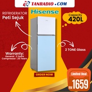 Hisense Peti Sejuk 420L 2 Tone Glass Inverter 5 Stars Twin Door Fridge Refrigerator冰箱 Peti Sejuk