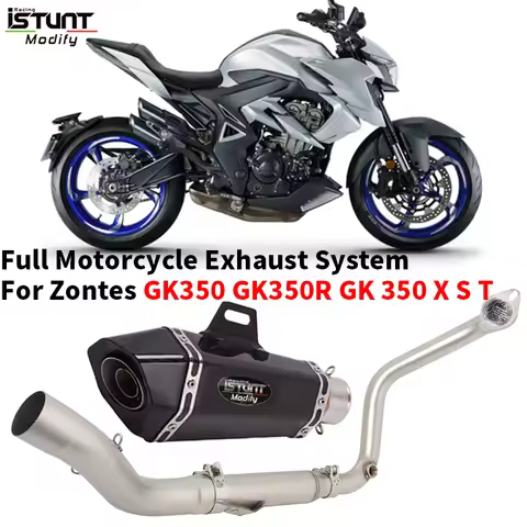 Full Motorcycle Exhaust System Slip On For Zontes GK350 GK350R GK 350 X S T Escape Modify Front Link
