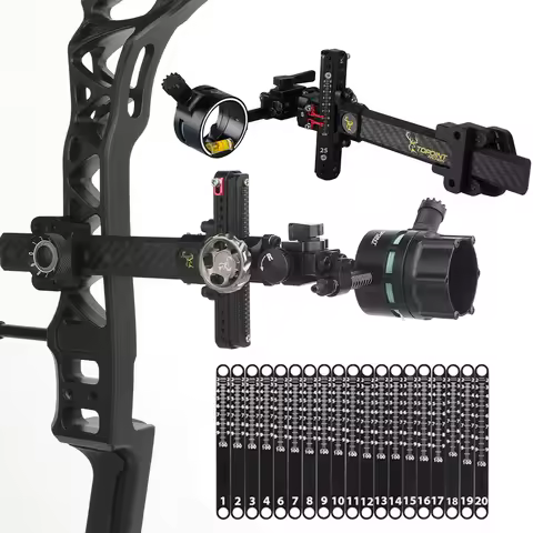 TX9610 Archery Compound Bow Sight 1 Pin Sight 0.019'' Fiber Optic 4/6/8X Lens 6 Inch Carbon Rod Adju