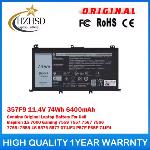 357F9 11.4V 74Wh 6400mAh Genuine Original Laptop Battery For Dell Inspiron 15 7000 Gaming 7559 7557 