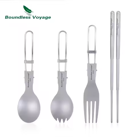 Titanium Camping Tableware Portable Cutlery Folding Spoon Fork Spork Chopsticks Outdoor Picnic Flatw