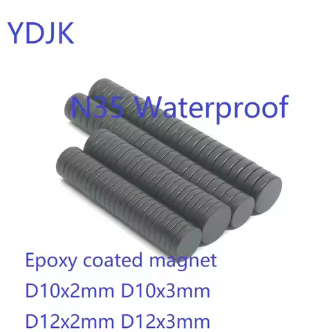 10/50PCS/LOT Disc Black Waterproof NdFeB Magnet 10*2 10*3 12*2 12*3 N-35 Strong Epoxy Plating N35 Ma
