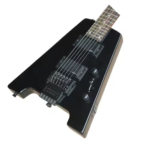 Headless 6 String Black Electric Guitar with 24 Frets,Offer Customize