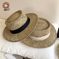 French Style Straw Fedora Hat Breathable Woven Sun Hat Women