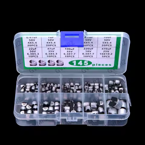 10Values 2.2UF 4.7UF 10UF 0.47UF-22UF 145PCS SMD Aluminum Electrolytic Capacitor Kit 0.47UF 1UF 50V