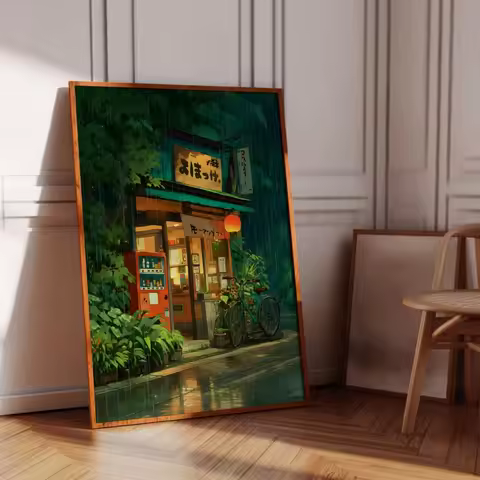 Japanese Anime Cozy Cafe Canvas Print Poster Japandi Ghibli Illustration Art Prints Bedroom Kitchen 