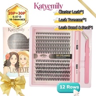 KATYEMILY 30D+40D & 20D+30D No Knot Cluster Lashes Kit, Individual Eyelashes with Lash Bond, Glue Re