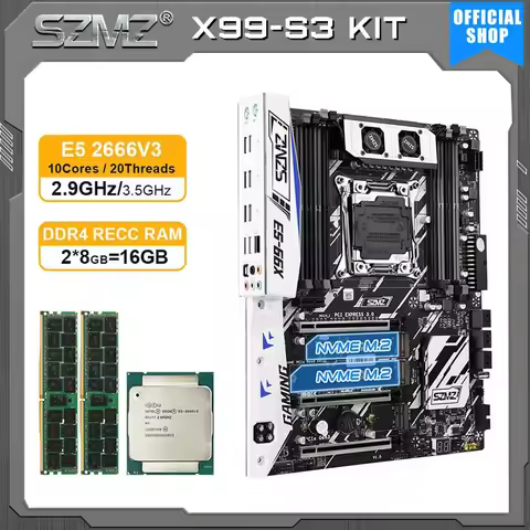 SZMZ X99 S3 Motherboard Set with xeon e5 2666 V3 CPU and 16GB DDR4 RAM Combo LGA 2011 V3 kit placa m