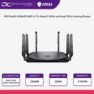 MSI RadiX AX6600 WiFi 6 Tri-Band Gaming Router 2.4GHz and dual 5GHz Game accelerator