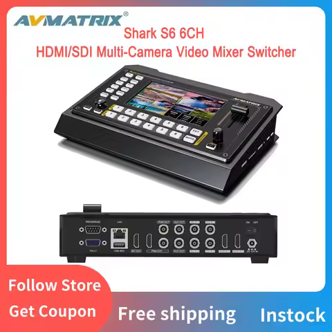 AVMATRIX Shark S6 6CH HDMI/SDI Multi-Camera Video Mixer Switcher With 5" FHD Screen,USB/SD Card Reco