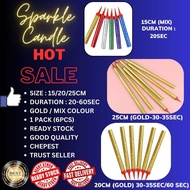 1PACK (6PCS)-Birthday Sparkling fire candle-15cm/20cm/25cm(20~60Sec) Gold&Mix Colour/Party Wedding &
